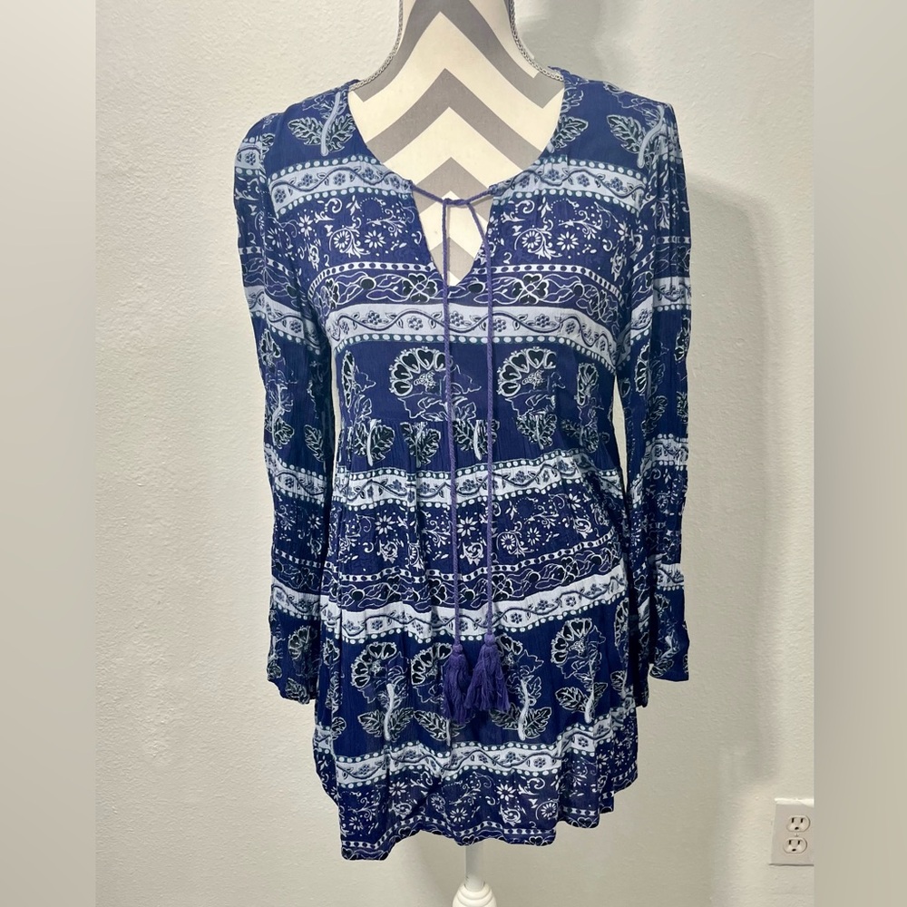 RAGA Blue Tie Front Blouse with Relaxed Fit